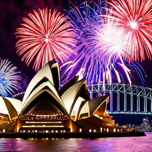Home 15 **Sydney Harbour Fireworks:** A vibrant display of fireworks exploding over the Sydney Opera House and Harbour Bridge, reflecting in the water. Capture the energy of the crowd along the foreshore, with the city skyline illuminated in the background. Focus on the dynamic bursts of color and the iconic landmarks.